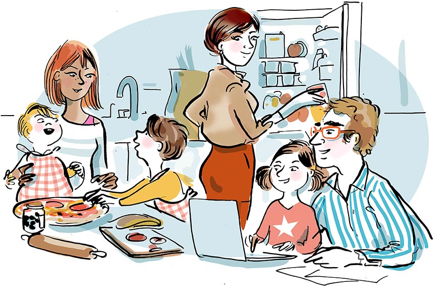 une famille heureuse en cuisine