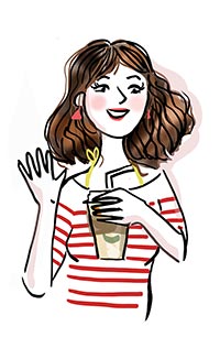 une etudiante qui boit son cafe