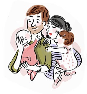 deux parents avec une petite fille et un bebe